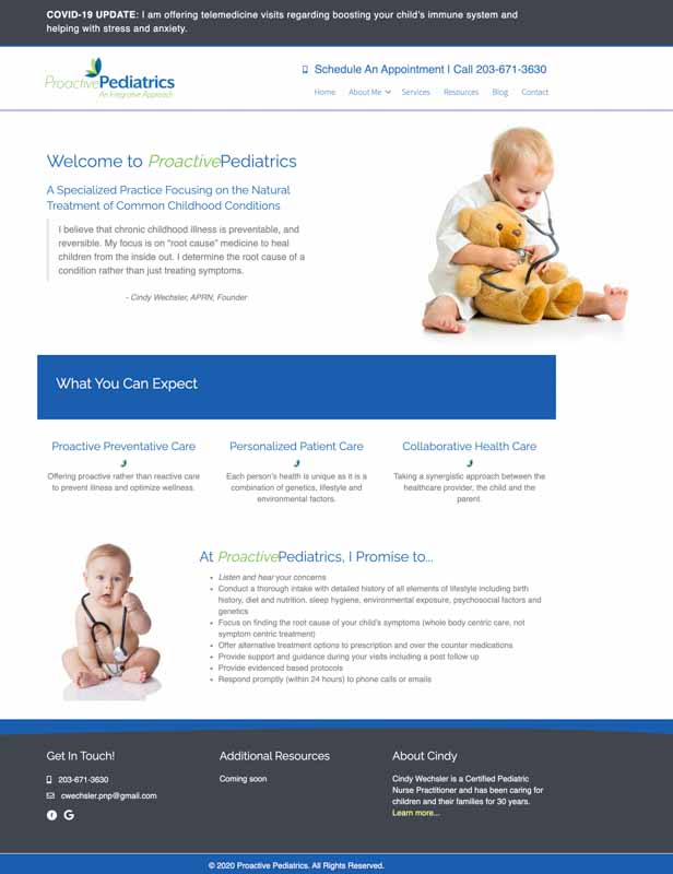 screenshot of Proactive Pediatrics website
