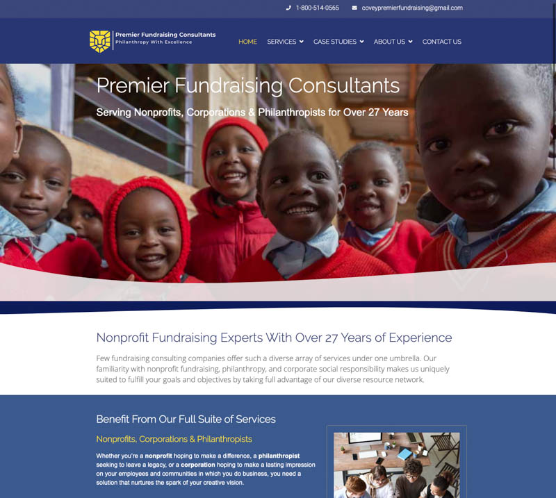 screenshot of Premier Fundraising Consultants WordPress Site