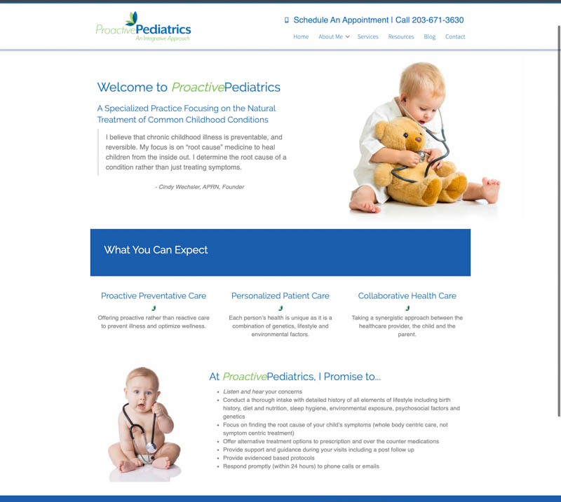 screenshot of Proactive Pediatrics website