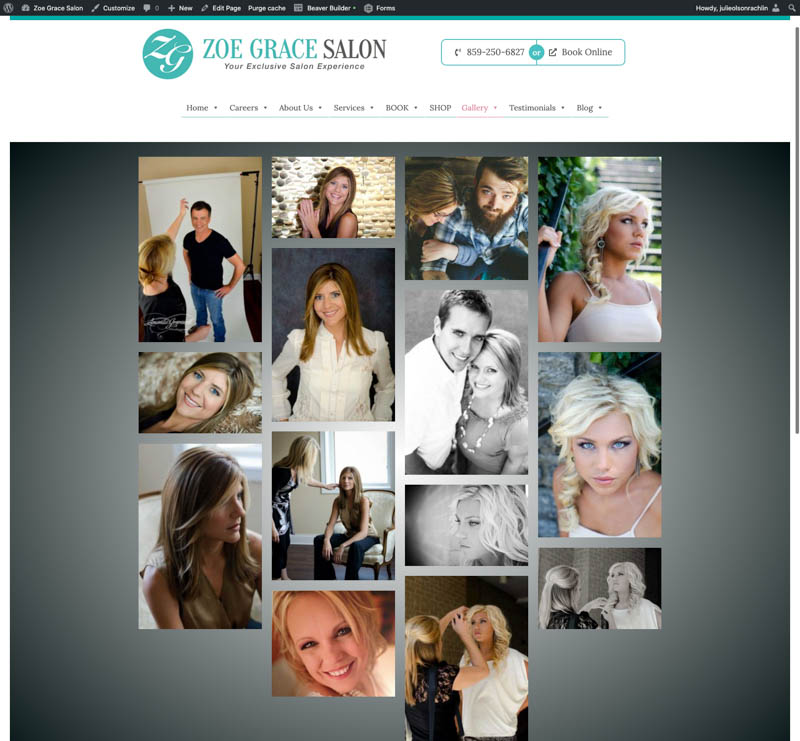 screenshot of Zoe Grace Salon WordPress Site gallery page